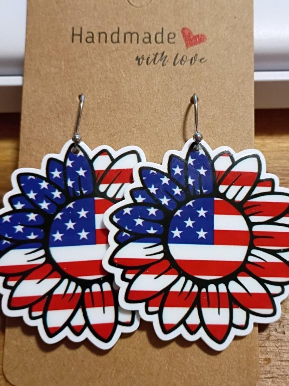 Patriotic Red White and Blue Sunflower Fashion Earrings